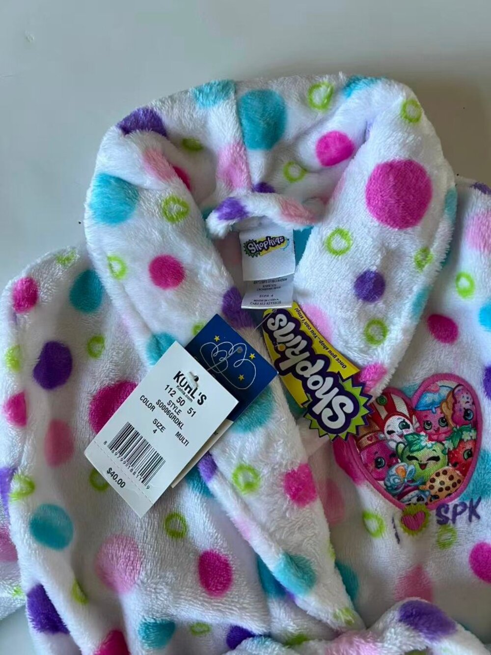 Shopkins Polka Dots Fleece Bath Robe Girls Size XS Size 4 - Picture 2 of 4